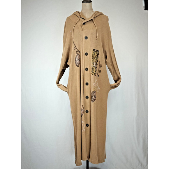 90's Vintage BLUE FISH Neutral Khaki Hooded Thermal Cotton Jacket OS #5-0174 USA - Picture 2 of 16